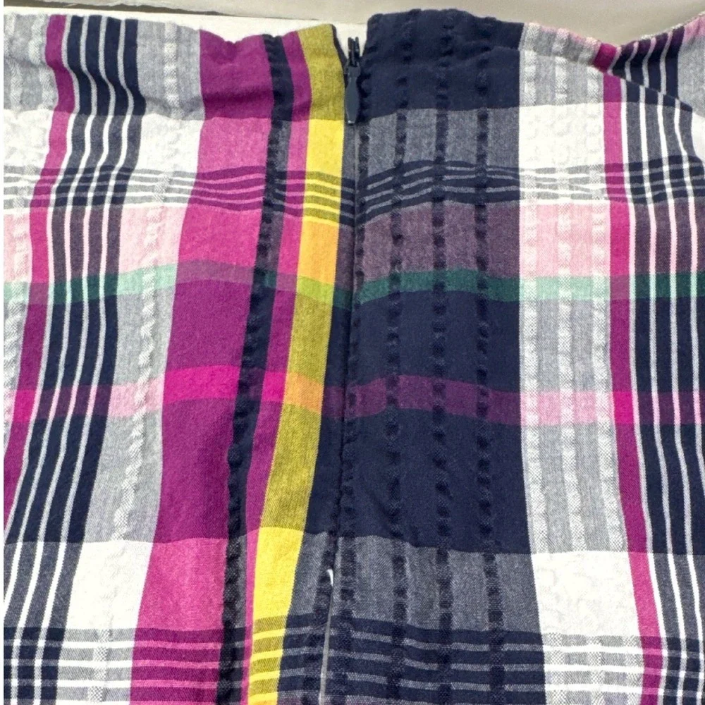 Anne Klein Womens Plaid Sleeveless Fit Flare Belted Dress Magenta Navy Yellow 12 - Picture 9 of 13